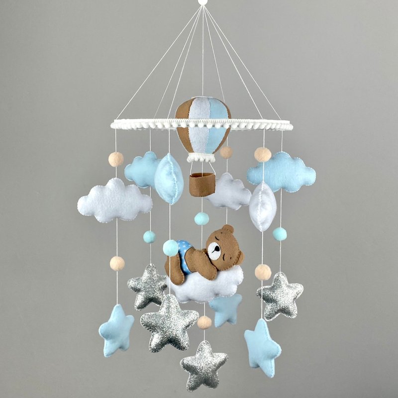 Bear baby mobile boy Crib nursery mobile Hanger mobile crib New baby gift - 其他 - 其他材質 藍色