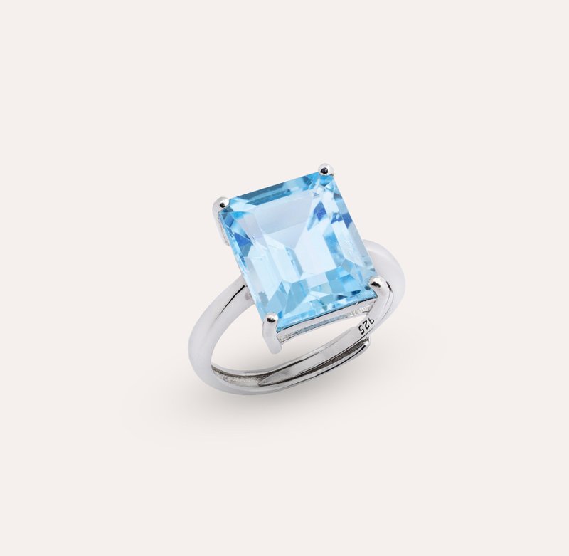 AND Stone blue rectangular 9*11mm ring classic series Emerald natural Gemstone - General Rings - Silver Blue