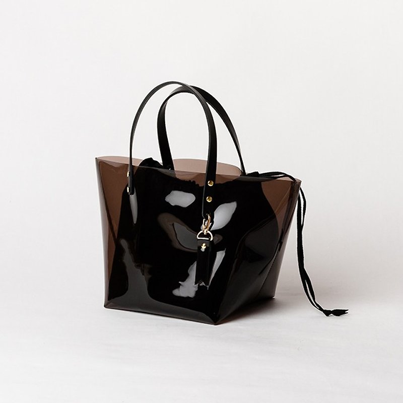 Genuine Leather Handle Clear Tote -- BLACK - Handbags & Totes - Plastic Black