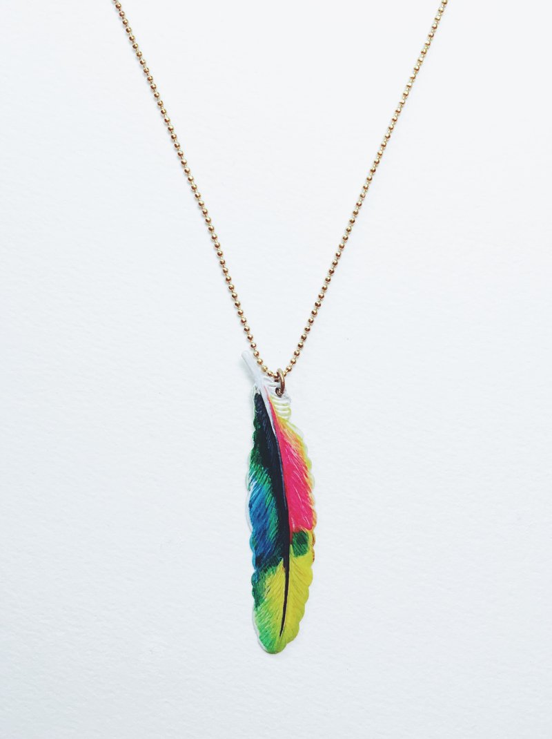 Hand Painted Necklace-Feather - Necklaces - Copper & Brass Multicolor