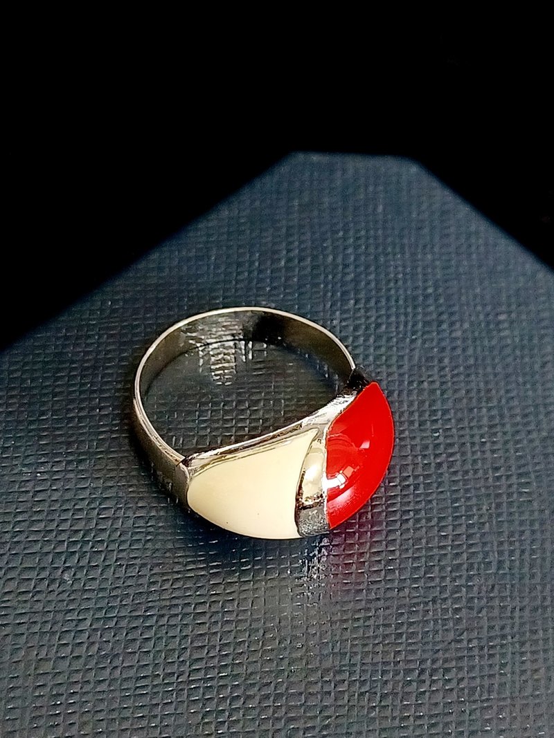 vintage jewelry 典雅簡約雙色琺瑯戒指 - 戒指 - 其他金屬 