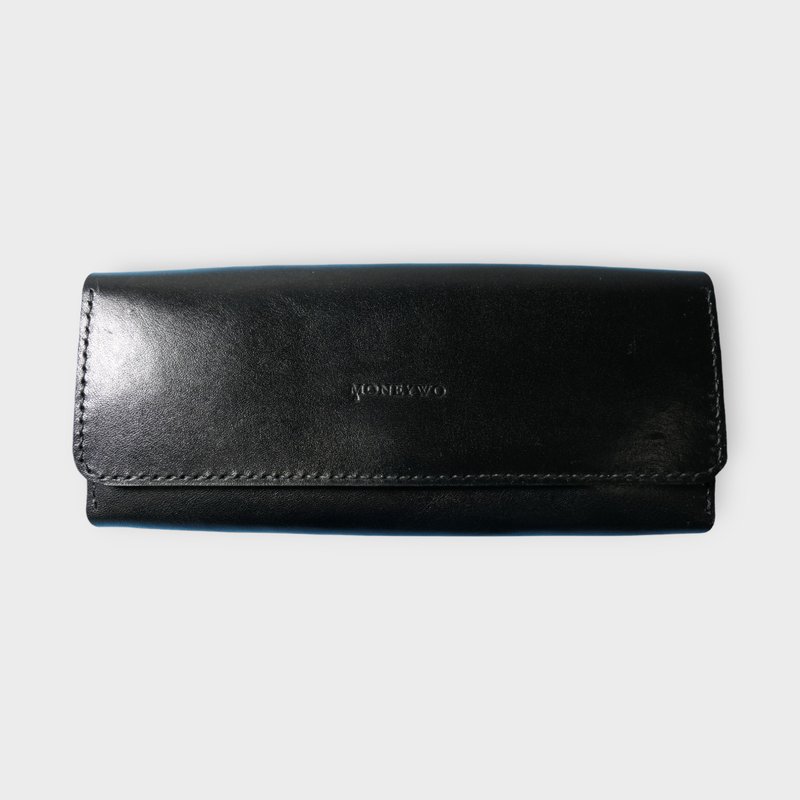 หนังแท้ กระเป๋าสตางค์ สีดำ - Men's Genuine Leather Lightweight Magnetic Buckle Long Clip