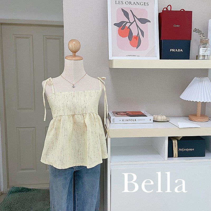 012 bella tops เสื้อสายเดี่ยวผูกไหล่มีระบาย - เสื้อผู้หญิง - เส้นใยสังเคราะห์ หลากหลายสี
