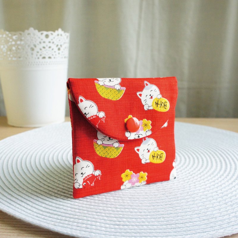 可愛らしい和布【元宝猫ペット紙幣赤封筒バッグQ版】セーフチャームバッグ、レッド - キャリーバッグ - コットン・麻 レッド