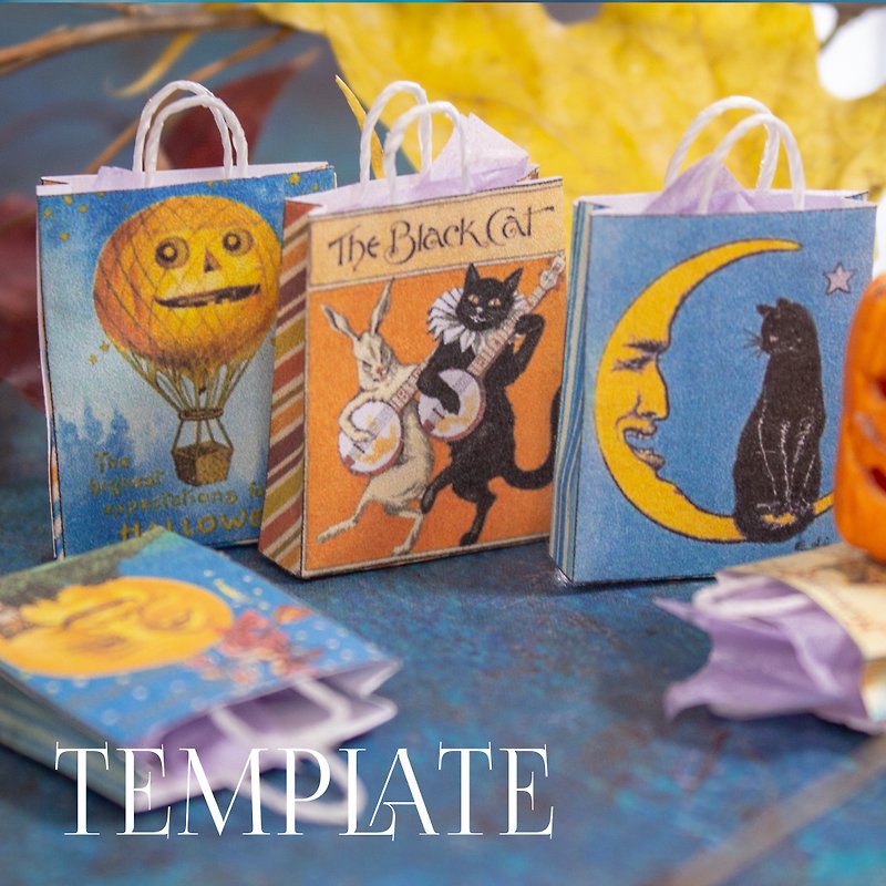TEMPLATE Miniature Halloween bags | Digital product | PDF + JPG - 其他 - 其他材質 橘色