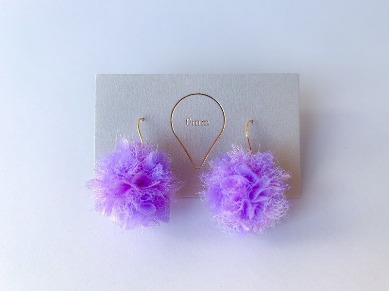 Tulle and organza pom-pom Clip-On[purple mix] - Earrings & Clip-ons - Nylon Purple