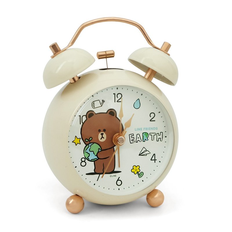 Officially authorized LINE FRIENDS Love the Earth retro off-white alarm clock - นาฬิกา - โลหะ สีทอง