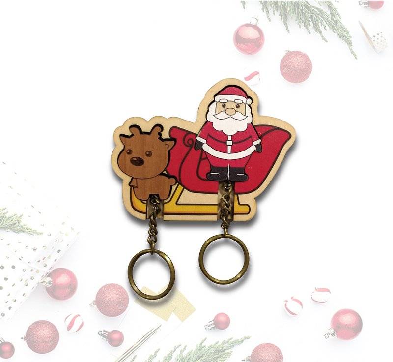 Key House 聖誕老公公滑雪橇 <聖誕節 客製化 鑰匙圈 收納> - 收納箱/收納用品 - 木頭 紅色