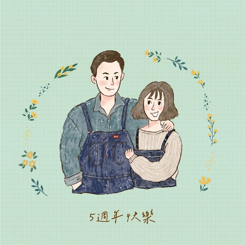生活似顏繪【湖水綠底圖/電子檔】 - 電子似顏繪/繪畫/插畫 - 其他材質 
