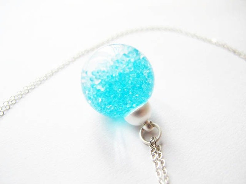 ＊Rosy Garden＊ blue little glass beads with water inisde glass ball necklace - สร้อยติดคอ - แก้ว สีน้ำเงิน