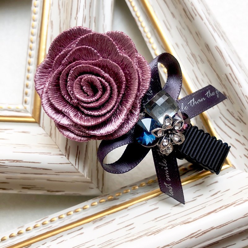 Gorgeous silk rose hairpin / 嫣紫藕 - Earrings & Clip-ons - Other Materials Purple