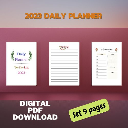 Sasideni Design Daily Planner Calendar 2023 Downloadable File PDF Print Letter 8.5x11 in