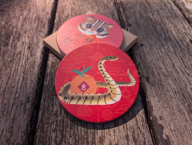 [Juji’s Grass Snake]/[Fuhu] - Ceramic absorbent coasters - Coasters - Pottery 