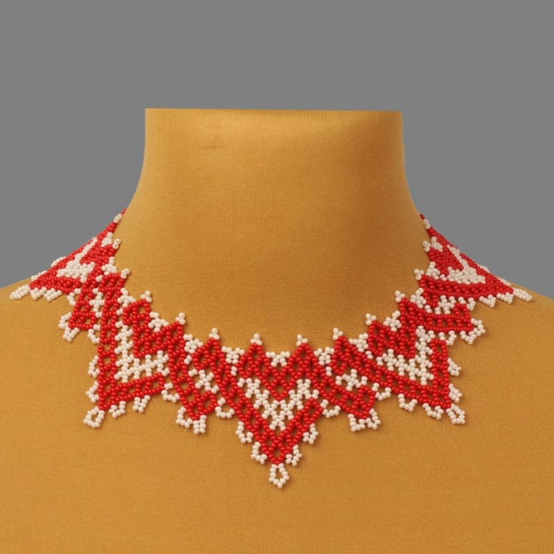 Red white bead collar necklace - 鎖骨鍊 - 玻璃 紅色