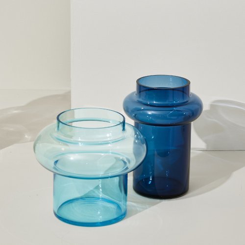 Hübsch Taiwan 【Hübsch】－951402 亮藍色雙層玻璃花瓶 花器 插花新年禮物