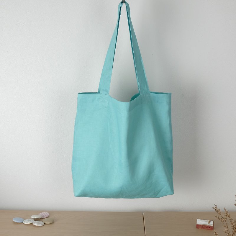 Turquoise Linen Tote Bag (Rainbow Series) - Messenger Bags & Sling Bags - Cotton & Hemp Blue