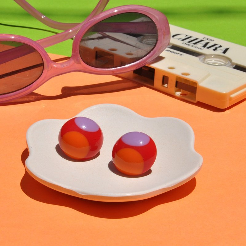 糖果色半圓耳環/ 復古橘紅/ 壓克力耳環 - 耳環/耳夾/耳骨夾 - 壓克力 紅色