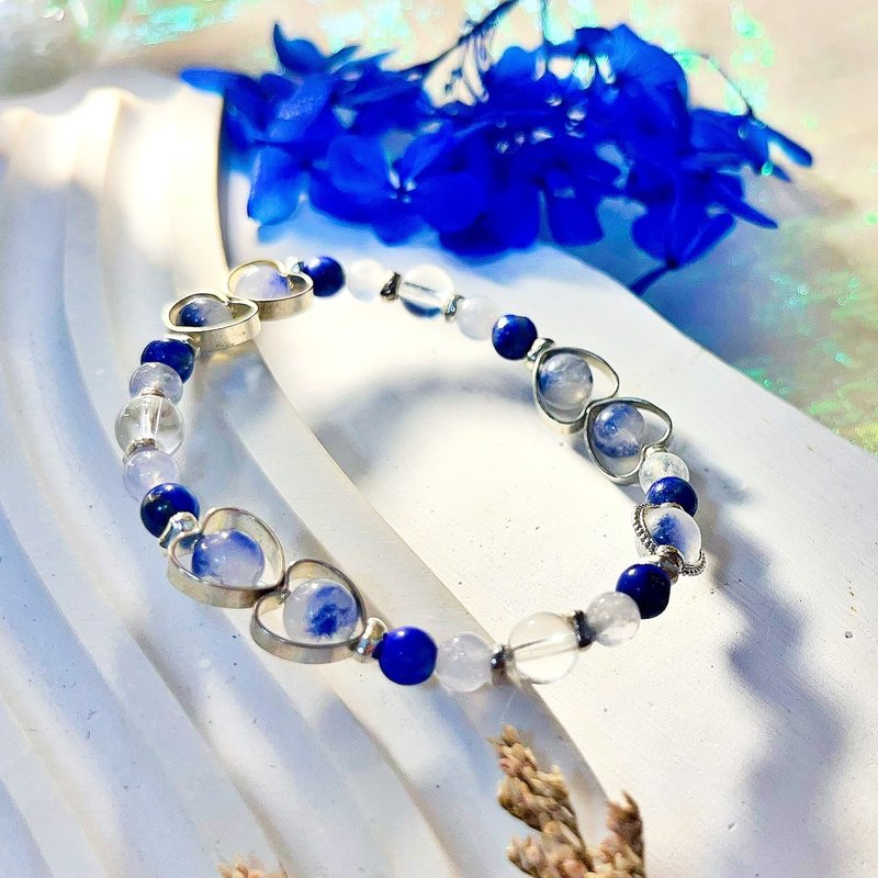 【澎湖雙心石滬|靈魂專屬寶物|水晶手環】藍線石|白水晶|青金石 - 手鍊/手環 - 水晶 藍色