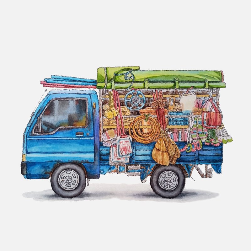 台灣感性-復古海報-移動雜貨貨車-藝術微噴/掛畫/複製畫 - 擺飾/家飾品 - 紙 綠色