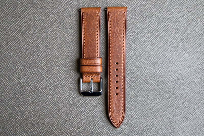 Cognac Brown Wax cowhide leather custom watch strap (Flat design) - 錶帶 - 真皮 咖啡色