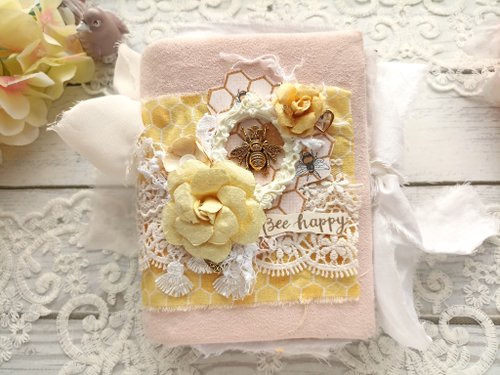 junkjournals Gold bee junk journal handmade blank Queen honey bee notebook Bumble bee