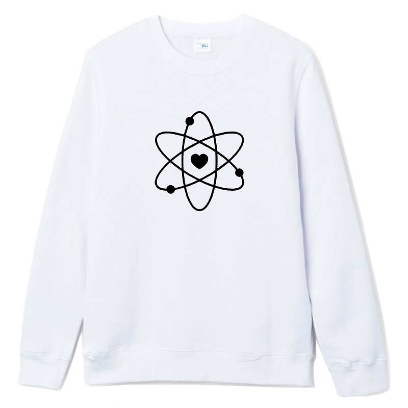 Atom Heart 大學T 刷毛 中性版 白色 秋冬 禮物 原子 科學 物理 - 男 T 恤 - 棉．麻 白色
