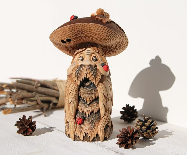 Fairy Woodland Mushroom Wood carving Wooden Gnome figurine