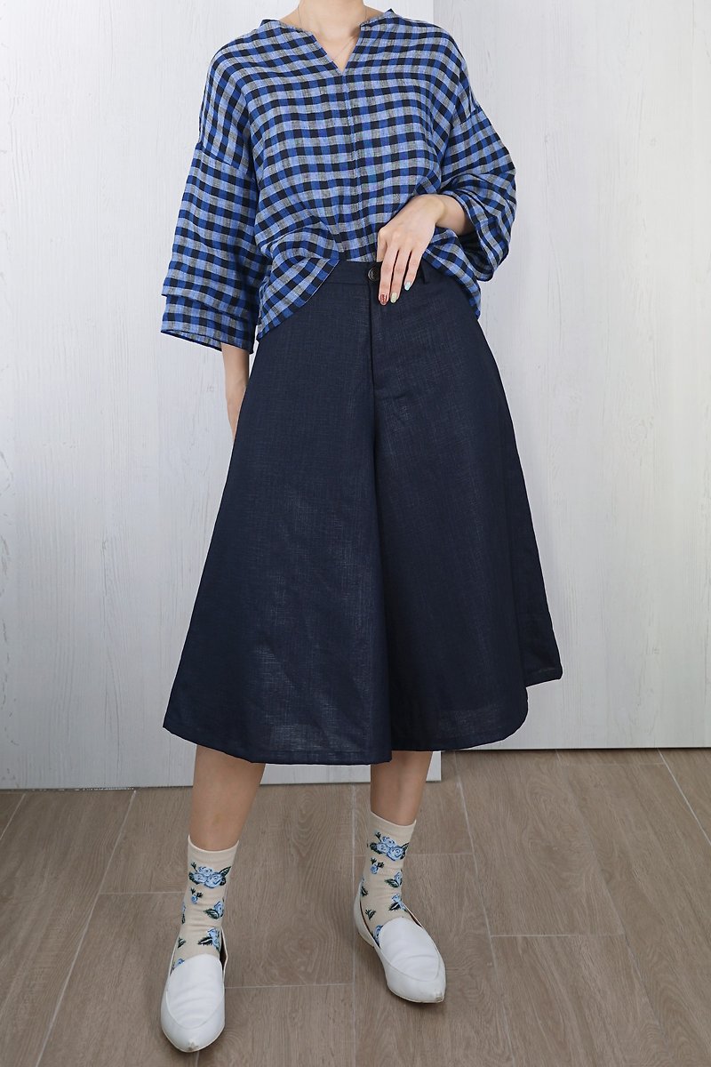 OUD Original. Linen Wide-leg Midi Culottes. XS-XXL/ Customized Size - Women's Pants - Linen Blue