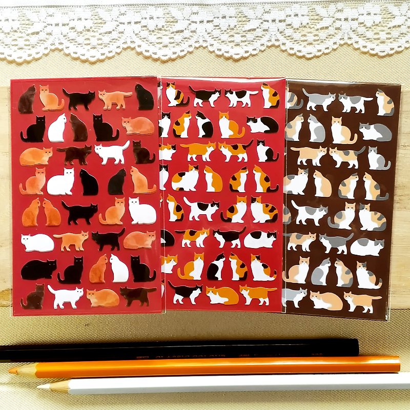 Cat Stickers (2 or 3 Pieces Set) - สติกเกอร์ - วัสดุกันนำ้ สีนำ้ตาล