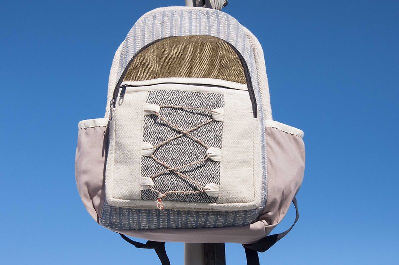 Cotton and linen stitching design backpack backpack national mountaineering bag handmade computer bag - forest wind green - กระเป๋าเป้สะพายหลัง - ผ้าฝ้าย/ผ้าลินิน หลากหลายสี