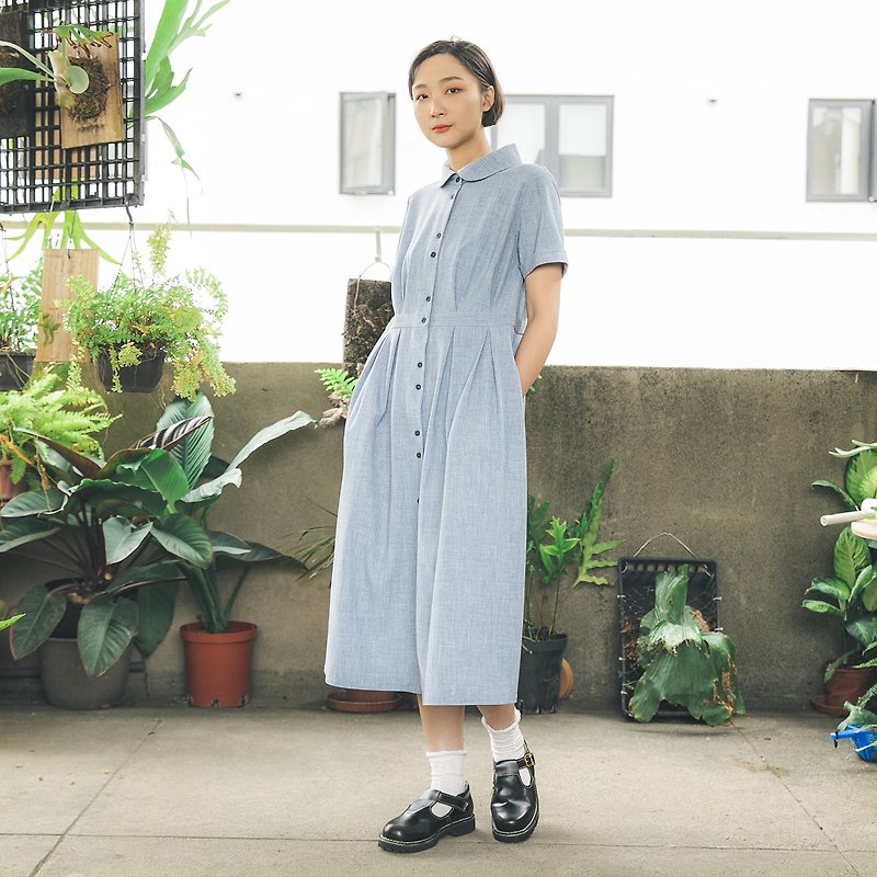[Classic original] Romance_如woven romantic dress_CLD006_勇勇蓝 - One Piece Dresses - Cotton & Hemp Blue