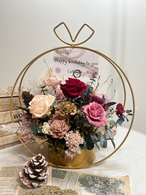 プリザーブドフラワー☆ブーケ ジニアとバラのプリザーブドフラワーブーケ 花束 bouquet