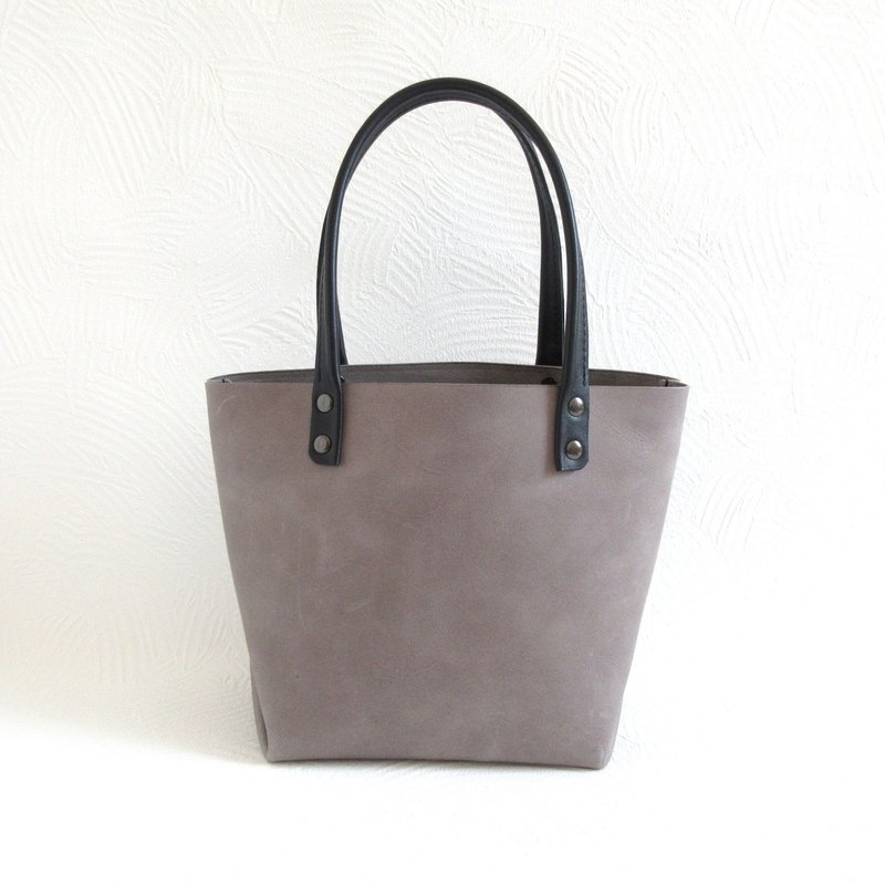 Plump Triangular Gusset, Cowhide, Wide Base Mini Tote, Soft Smooth Leather, Marble Gray, 0609 - Handbags & Totes - Genuine Leather Gray