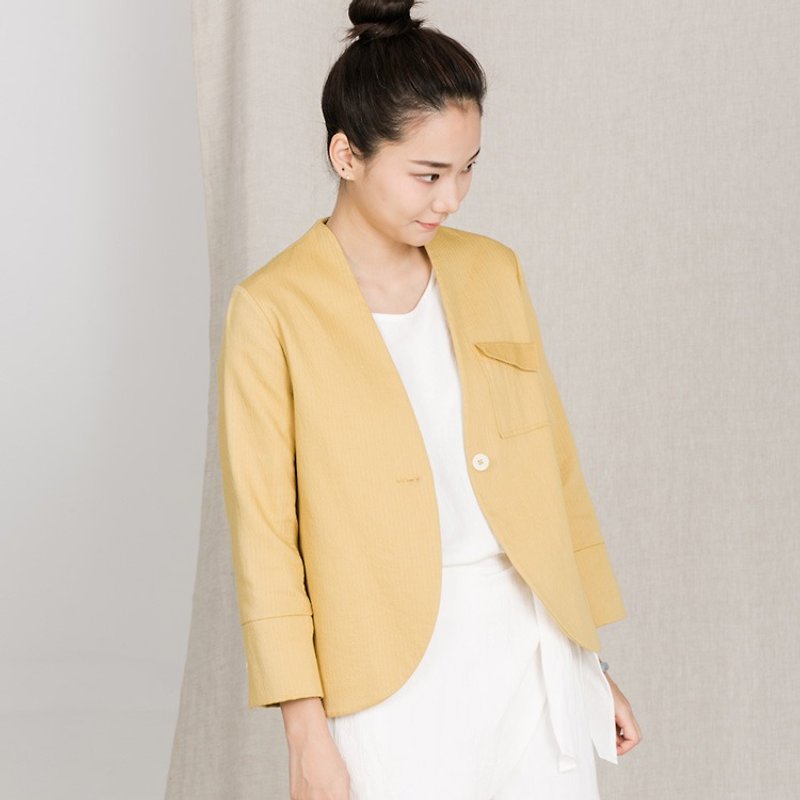 BUFU cotton suit jacket in yellow  O161027 - เสื้อผู้หญิง - ผ้าฝ้าย/ผ้าลินิน สีเหลือง