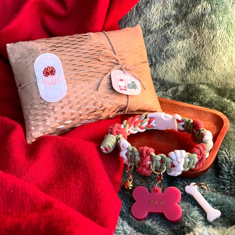 Dog Christmas Gift Set | Handmade Pet Collar & Name Tag - Collars & Leashes - Cotton & Hemp 