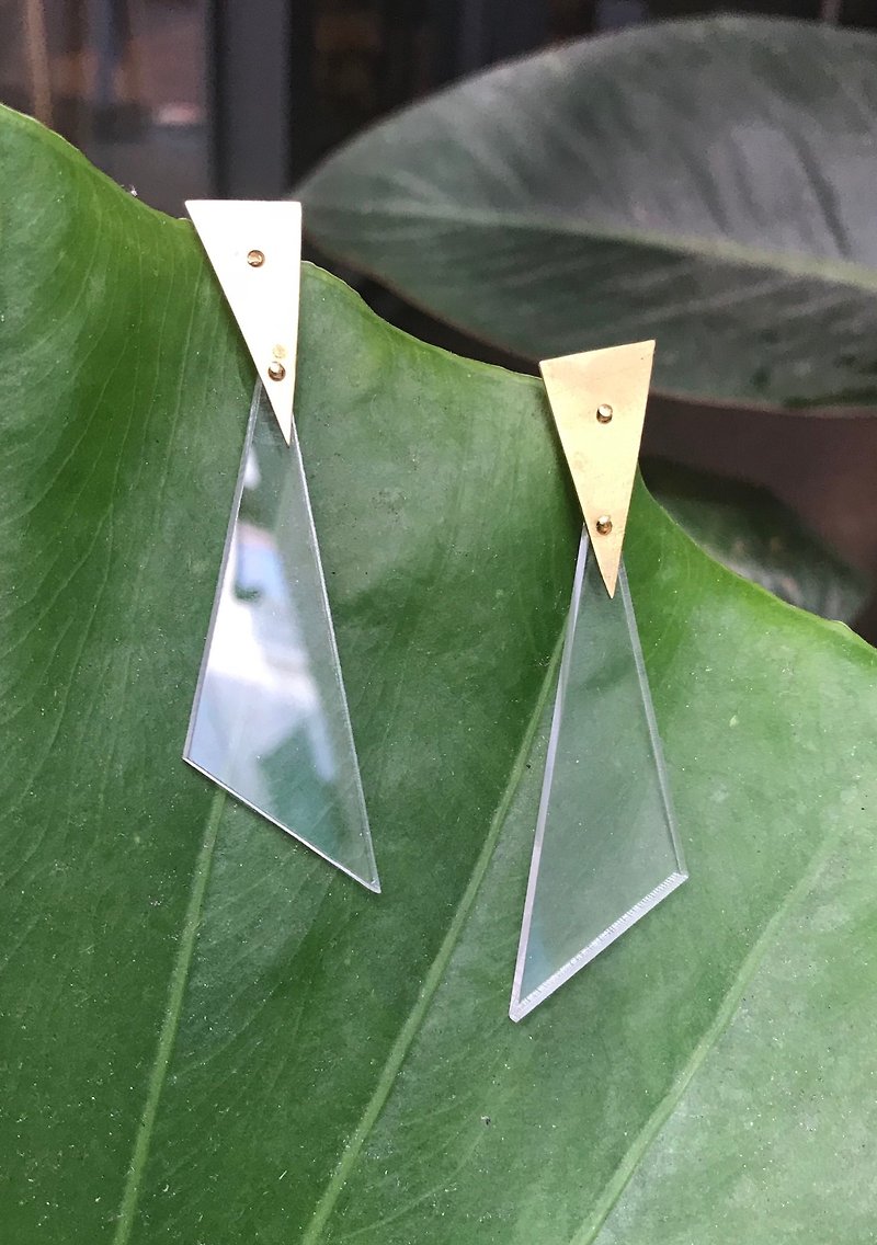 Shining bright yellow triangular Bronze earrings - Earrings & Clip-ons - Copper & Brass Gold