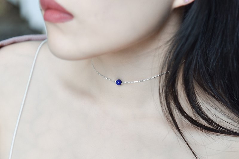 Natural Bluestone Pure Silver Necklace Choker - Necklaces - Gemstone Blue