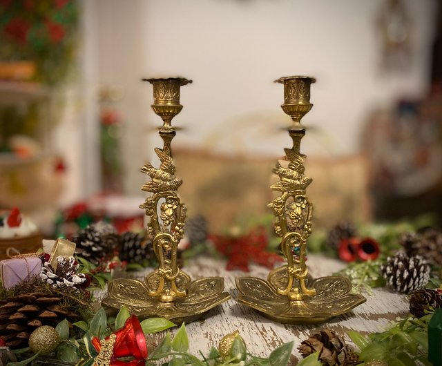 フランスのアールデコ調ダイニングテーブルイエロー花鳥飾り単穴燭台