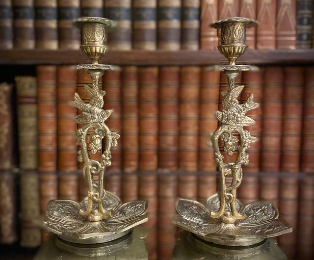 フランスのアールデコ調ダイニングテーブルイエロー花鳥飾り単穴燭台