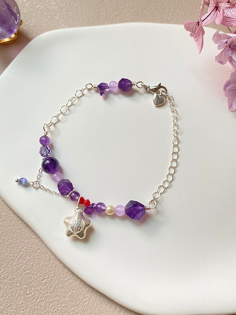 【 Kimiko handmade jewelry】Sterling Silver Lucky Star Shape Amethyst Bracelet Des - Bracelets - Crystal Purple