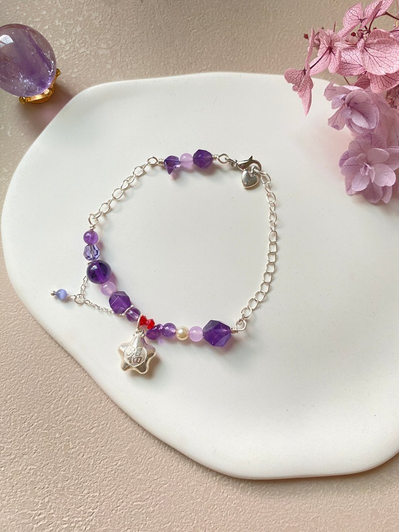 【Kimiko手作飾品】純銀福星造型紫水晶手鍊設計款 - 手鍊/手環 - 水晶 紫色