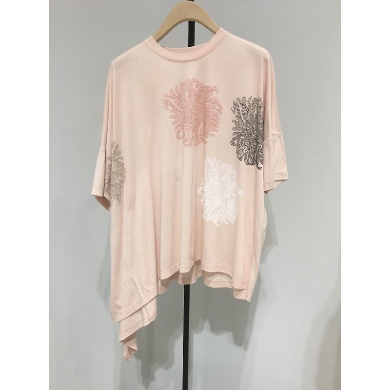 1801B5202 印花造型針織上衣 - 女 T 恤 - 棉．麻 粉紅色