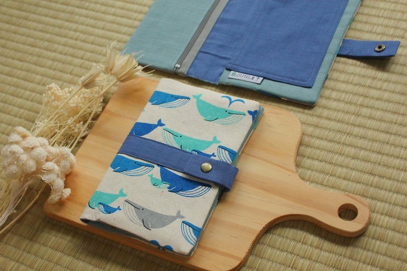 【鯨魚唱歌】護照夾/存摺套 - 護照套 - 棉．麻 藍色