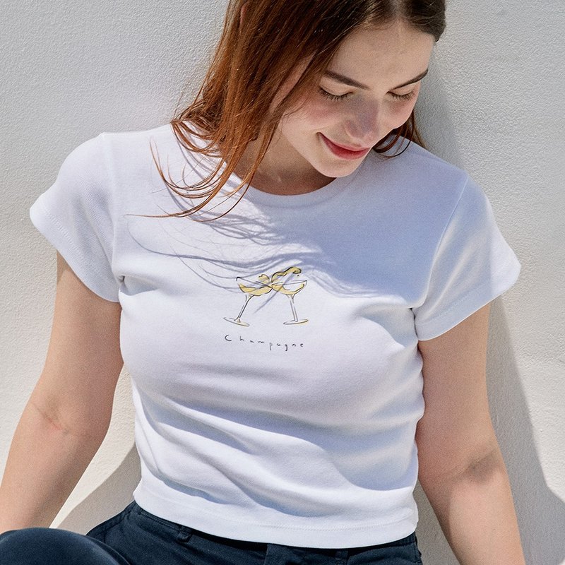 CHAMPAGNE TEE - 女 T 恤 - 棉．麻 白色