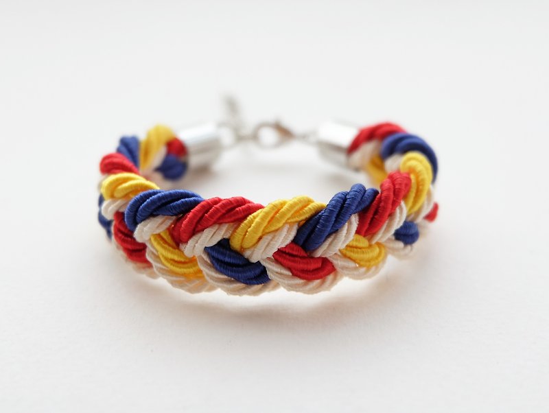 Yellow red blue cream rope braided bracelet - 手鍊/手環 - 其他材質 多色