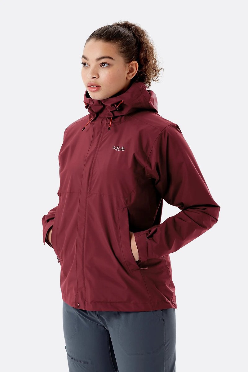 【Rab】Downpour Eco Jacket 輕量防風防水連帽外套 女款 深石楠 - 女運動上衣/背心 - 聚酯纖維 紅色