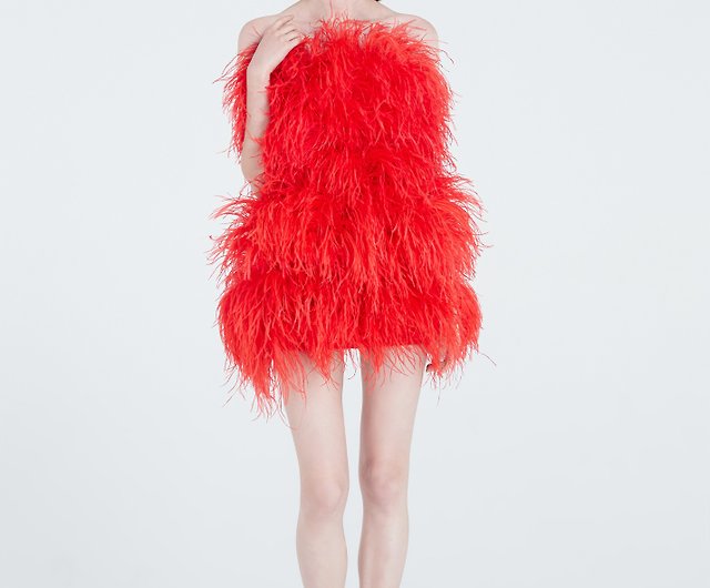 Topshop faux feather mini dress in red