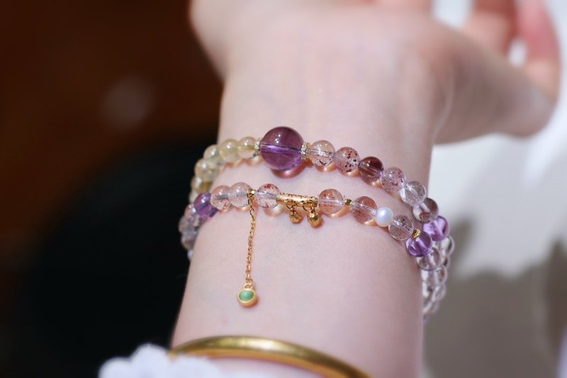 天然超七手鏈紫水晶金發晶招財闢邪防小人能量超七水晶手鏈聖誕禮 - 手鍊/手環 - 玉石 