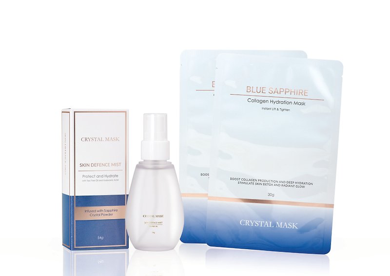 Skin Defence Mist + Blue Sapphire Collagen Hydration Mask(2 Pcs) Set - Toners & Mists - Plastic Multicolor