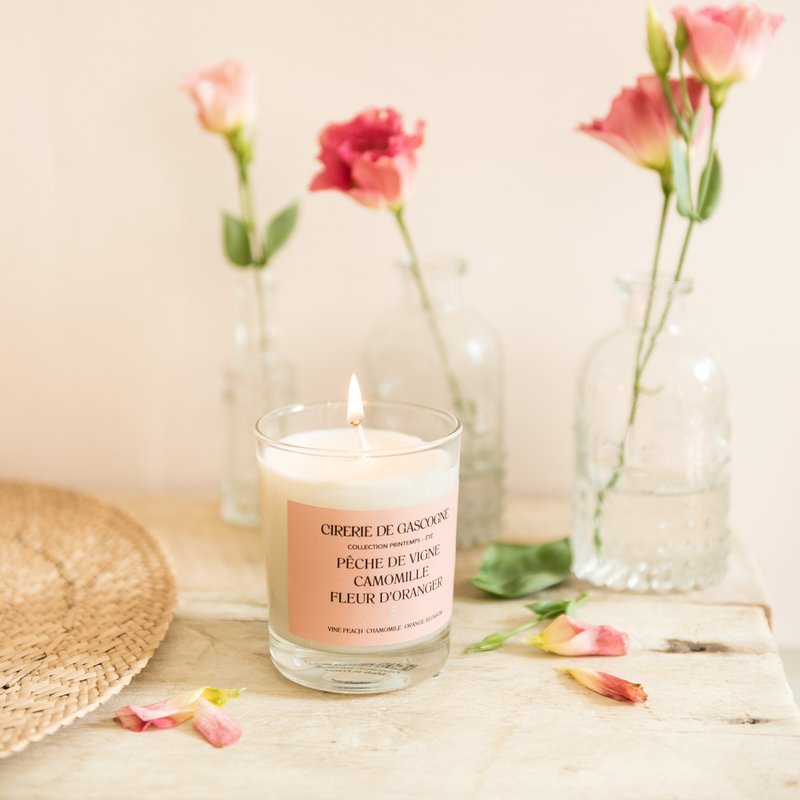 Cirerie de Gascogne Scented Candle -Peach Vine-Chamomile-Orange Blossom 180g - Candles & Candle Holders - Paper Pink